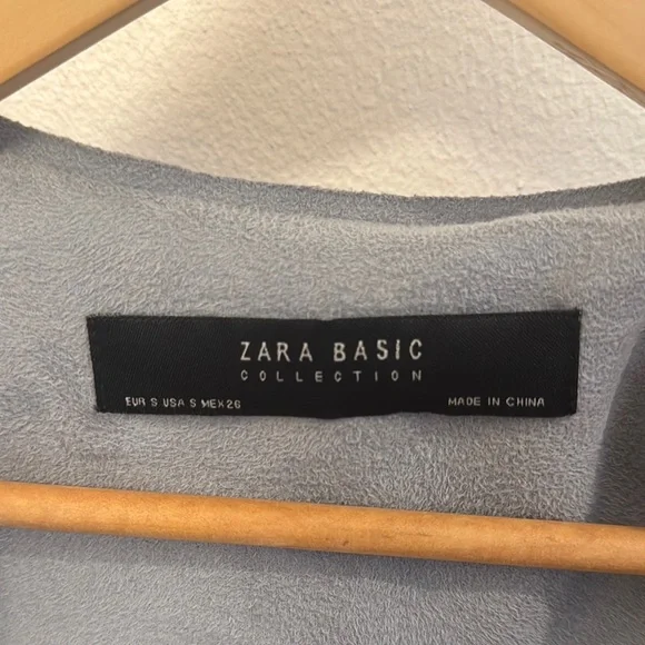 Zara Basics Blue/Gray Suede Open Jacket with Relaxed Silhouette - Picture 3 of 4
